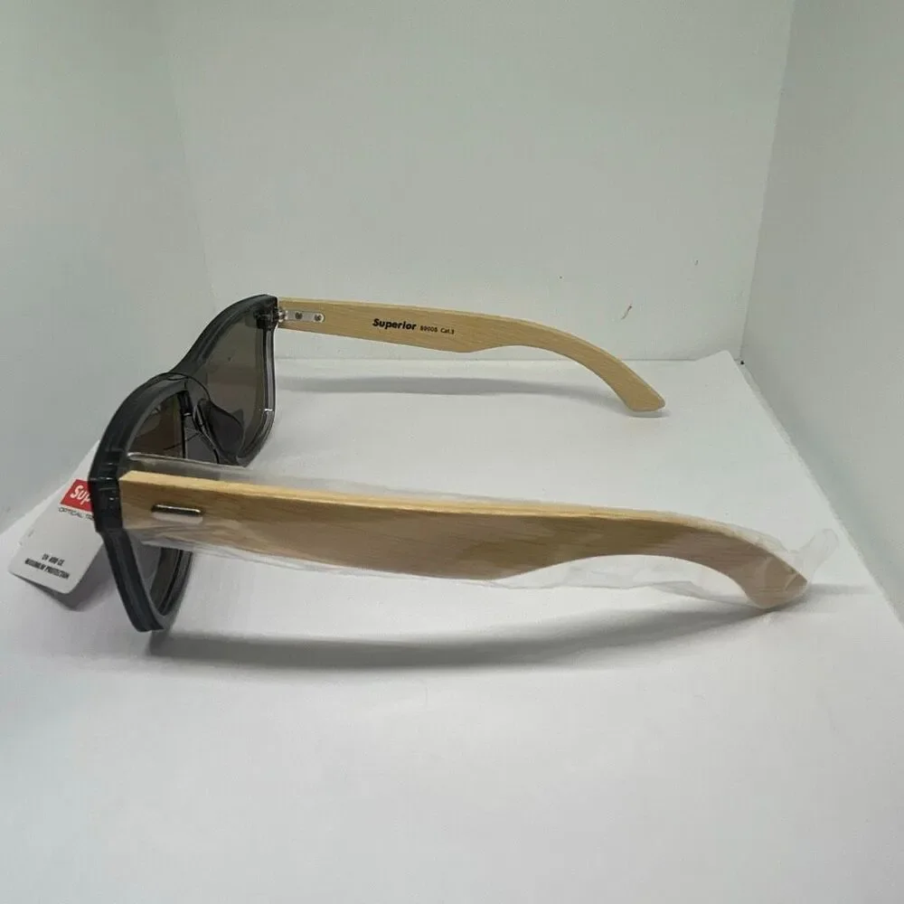 Superior Bamboo Mirrored  UV400 Rimless Shield Sunglasses Eco-Friendly Wooden Ar
